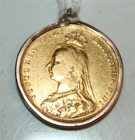1892 gold sovereign in 9ct gold pendant mount